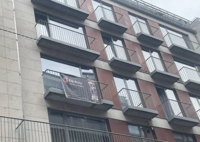 Djobzy Hungary Office-building Front with Banner Side View